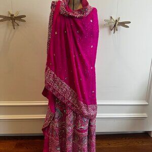Handmade pink, silk Indian party dress, size small/medium
